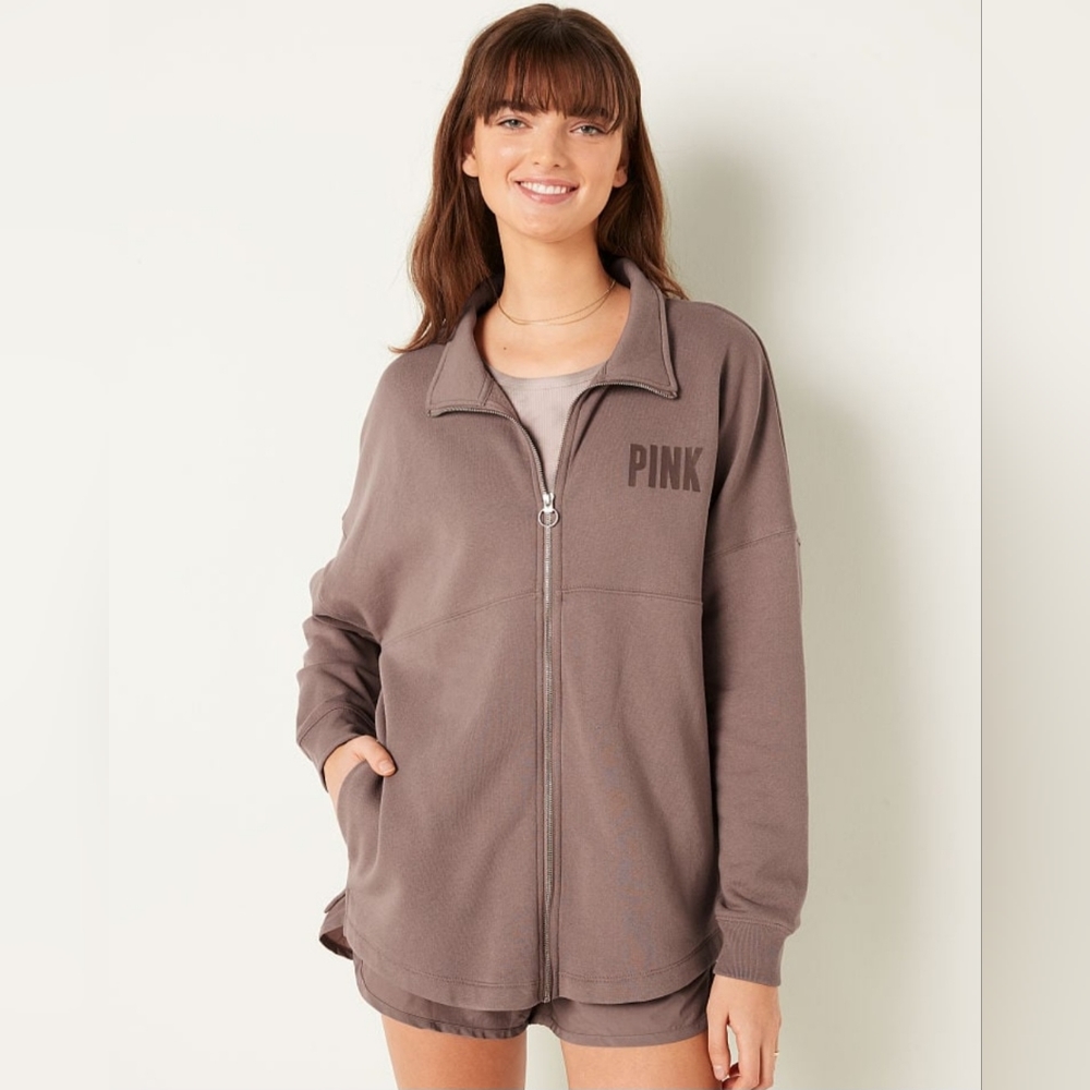 PINK Victoria's Secret Taupe Fleece Zip